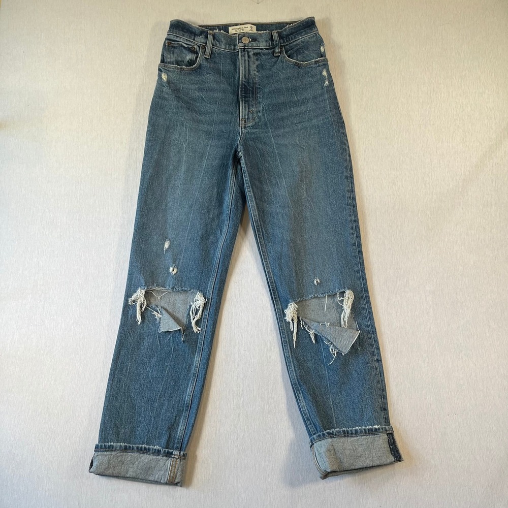 Abercrombie & Fitch Jean 26/2R 90s Straight Ultra High Rise 27.5" Ins Distressed